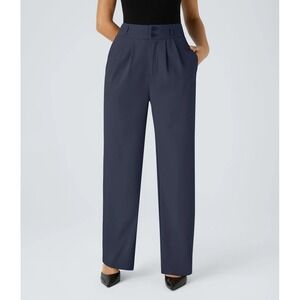 Halara Flex High Waisted Shirred Straight Leg Work Pants Navy Blue XL Petite New